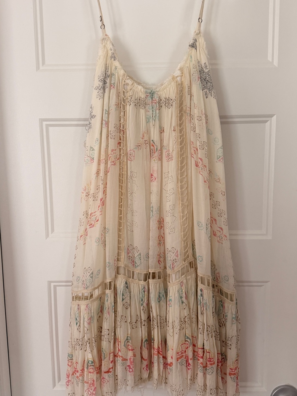 Free People Cream Maxi Dress with Pink and Blue Floral Accents